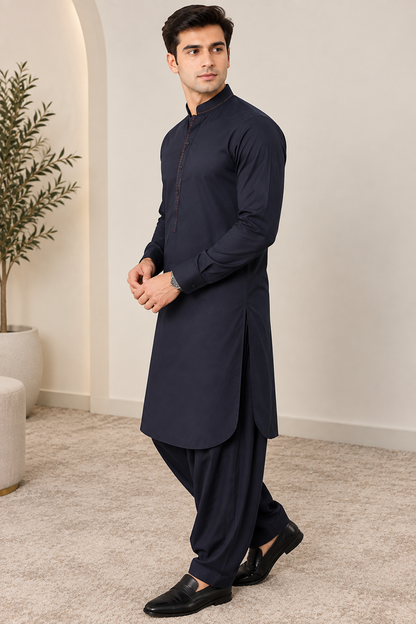 Wash & Wear Shalwar kameez ( Galaxy Navy Blue )