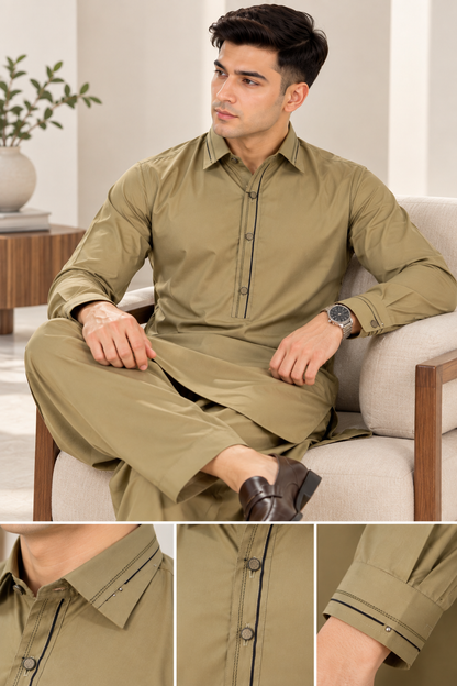 Wash & Wear Shalwar Kameez ( Cardamom )