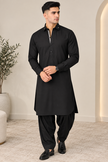 Wash & Wear Shalwar kameez ( King Jet Black )